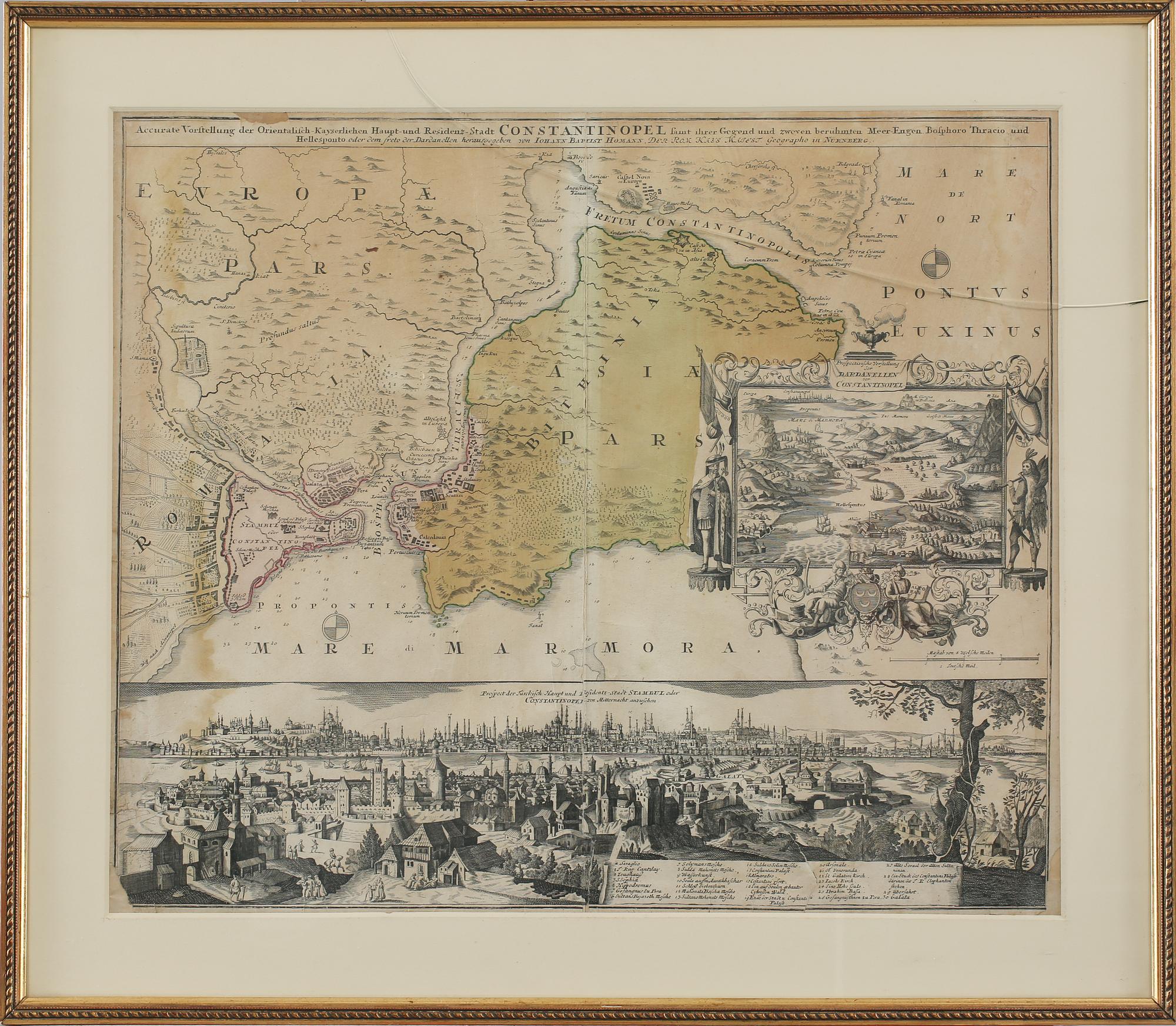 KARTOR, 2 st, delvis handkolorerade kopparstick, 1700-tal.
