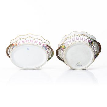 Royal Copenhagen, Two pierced bowls with dishes, 2 pcs, porcelain, Saxon flower, Denmark, 20th century.