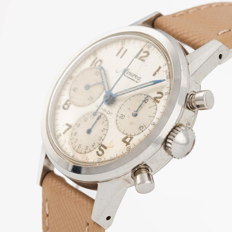 Minerva, chronograph, wristwatch, 36 mm.