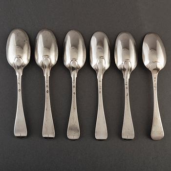 6 silver spoons, mid 18th century.