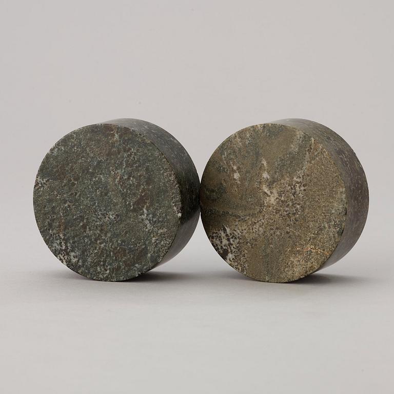 Two Swedish 19th century green marble boxes with covers.