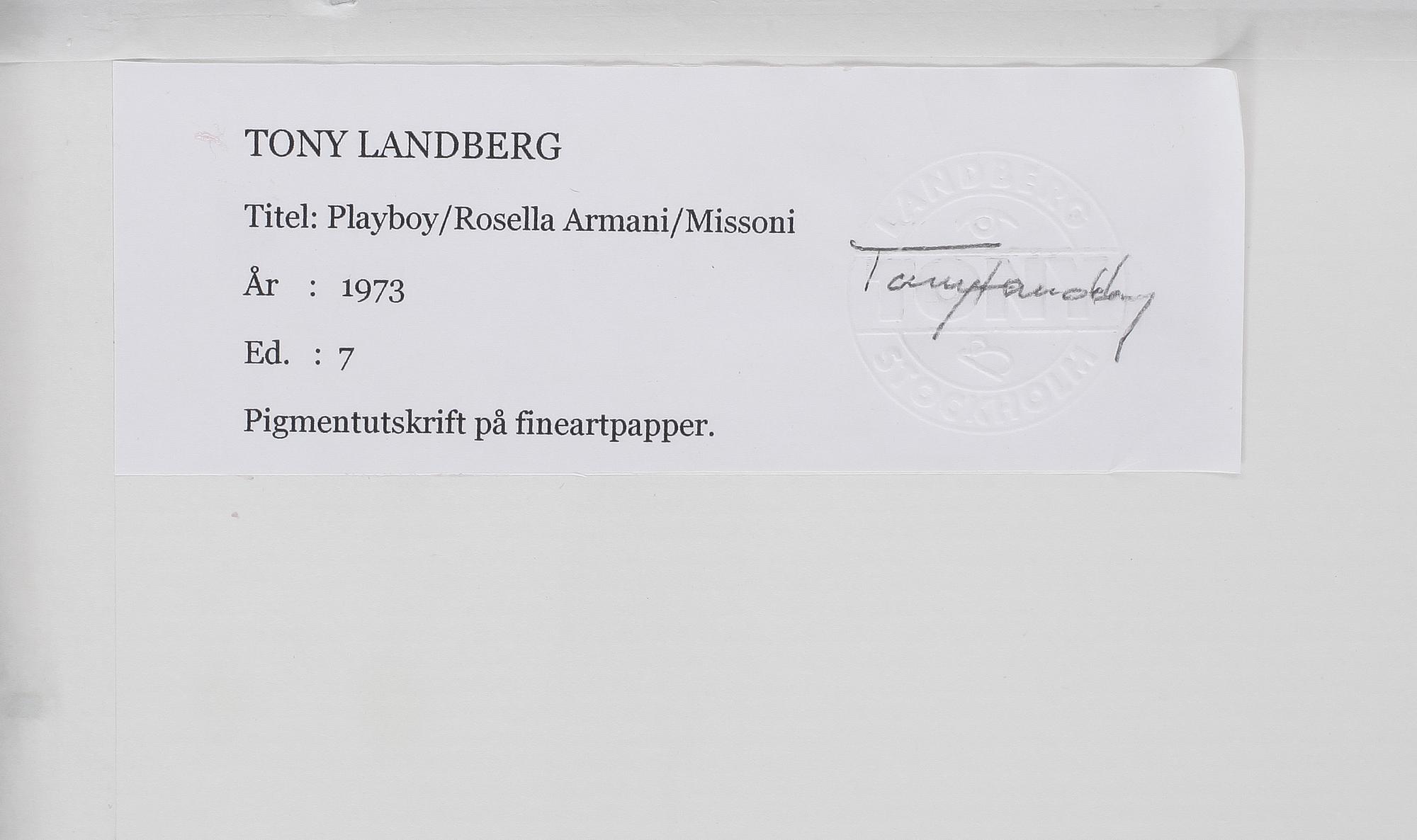 TONY LANDBERG, pigmentutskrift, signerad, numrerad 5/7.
