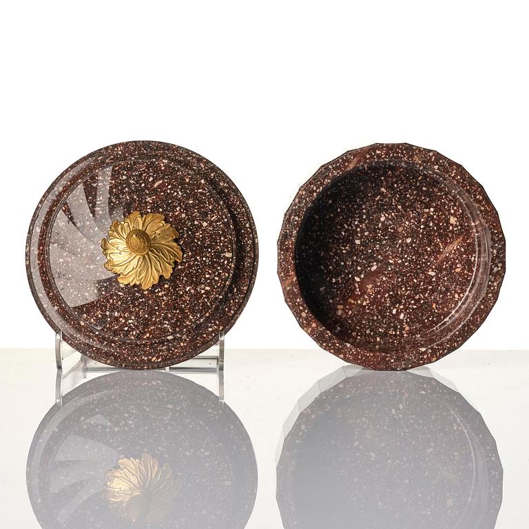 An Empire 'Blyberg' porhyry butter box from Älvdalen, Sweden, early 19th century.