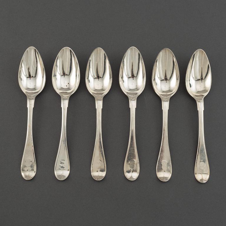 A set of six Swedish 19th century silver spoons, mark of Gustaf Otto Sjöberg, Falun 1810.