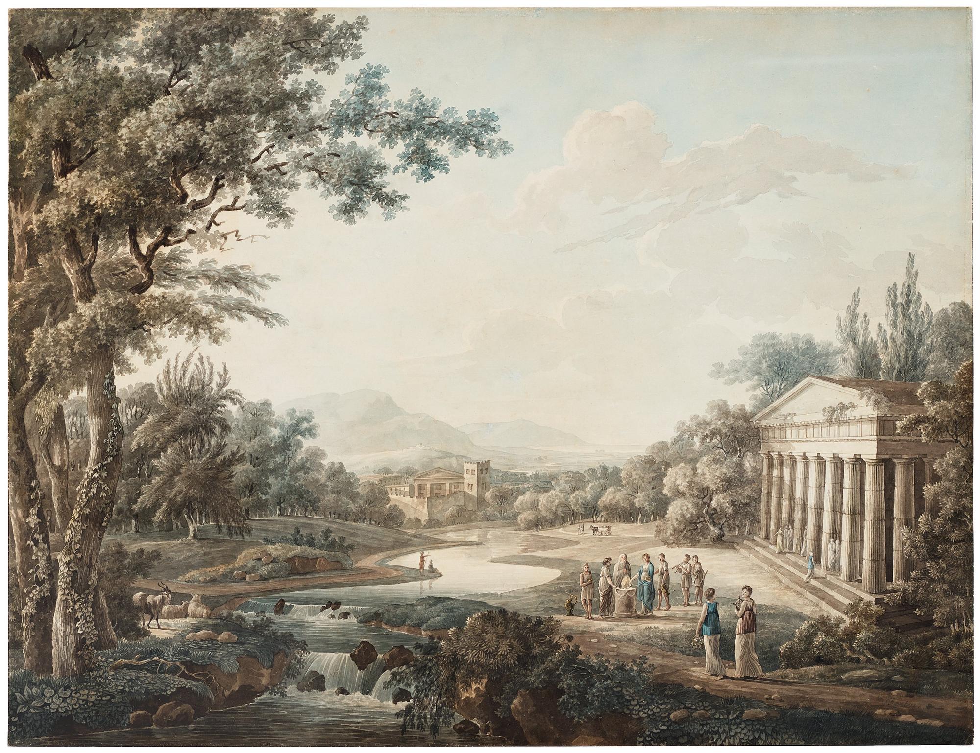 Jean Victor Bertin Hans krets, Landskap med antik offerscen utanför ett tempel.