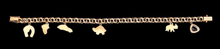 BERLOCKARMBAND, 18 k guld, 1959, bismarcklänk. Vikt ca 13 gram.