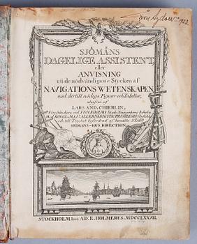 BÖCKER, 2 st, "Telegraf-signaler för flottorna", Karlskrona 1821 resp "Sjömäns dagelige assistent..." Stockholm 1777.