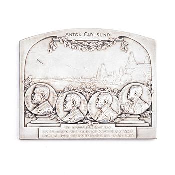 363. A Nobel commemorative silver plaque, marked Henri Varenne, Paris 1907.
