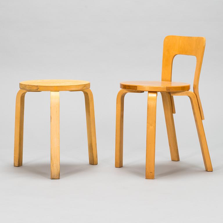 Alvar Aalto, 1970s '60' stool and '65' chair for Artek.