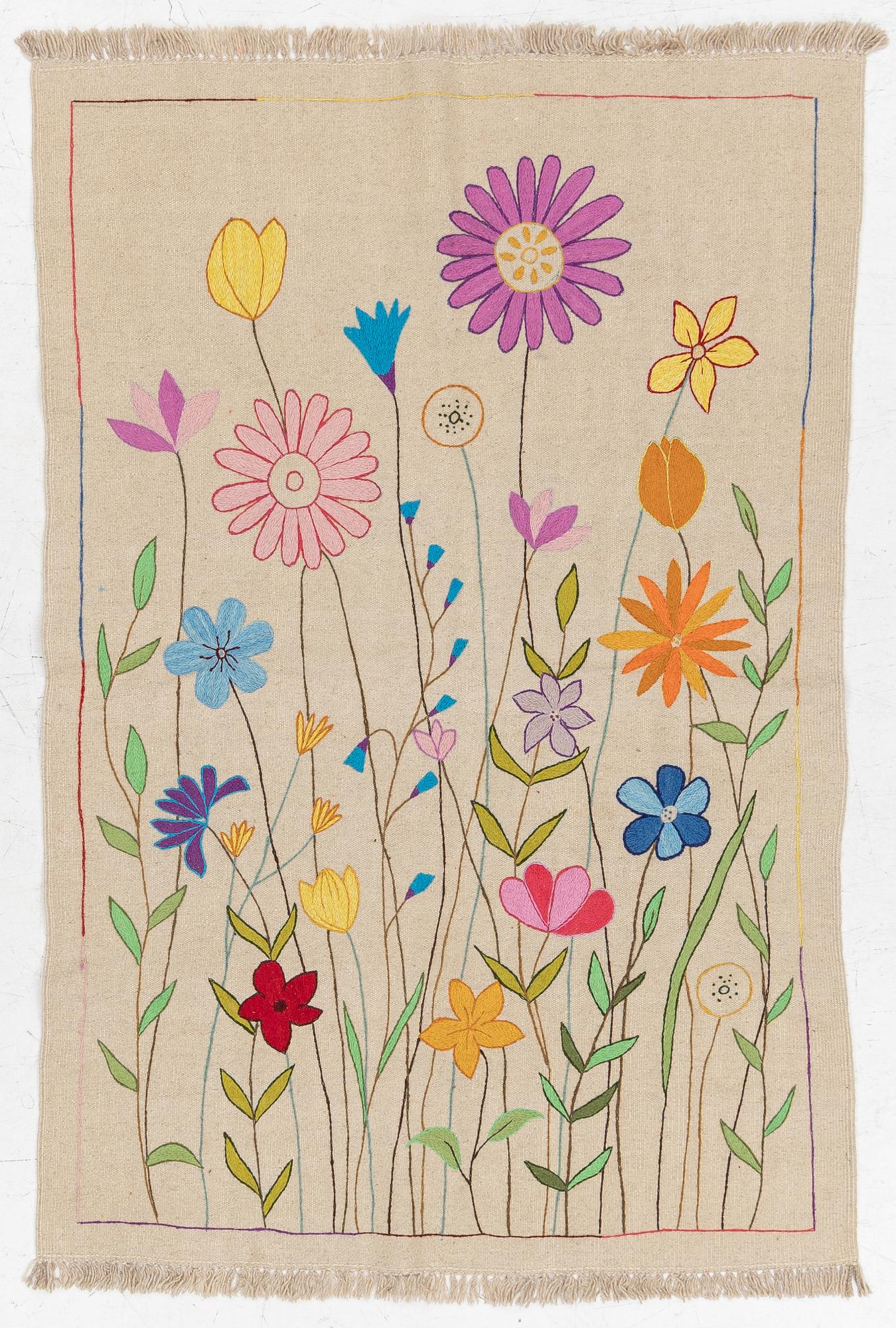 A hand-embroidered Kelim, c. 182 x 123 cm.