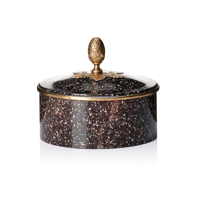 A Swedish Empire porphyry butter box with cover, 19th century.