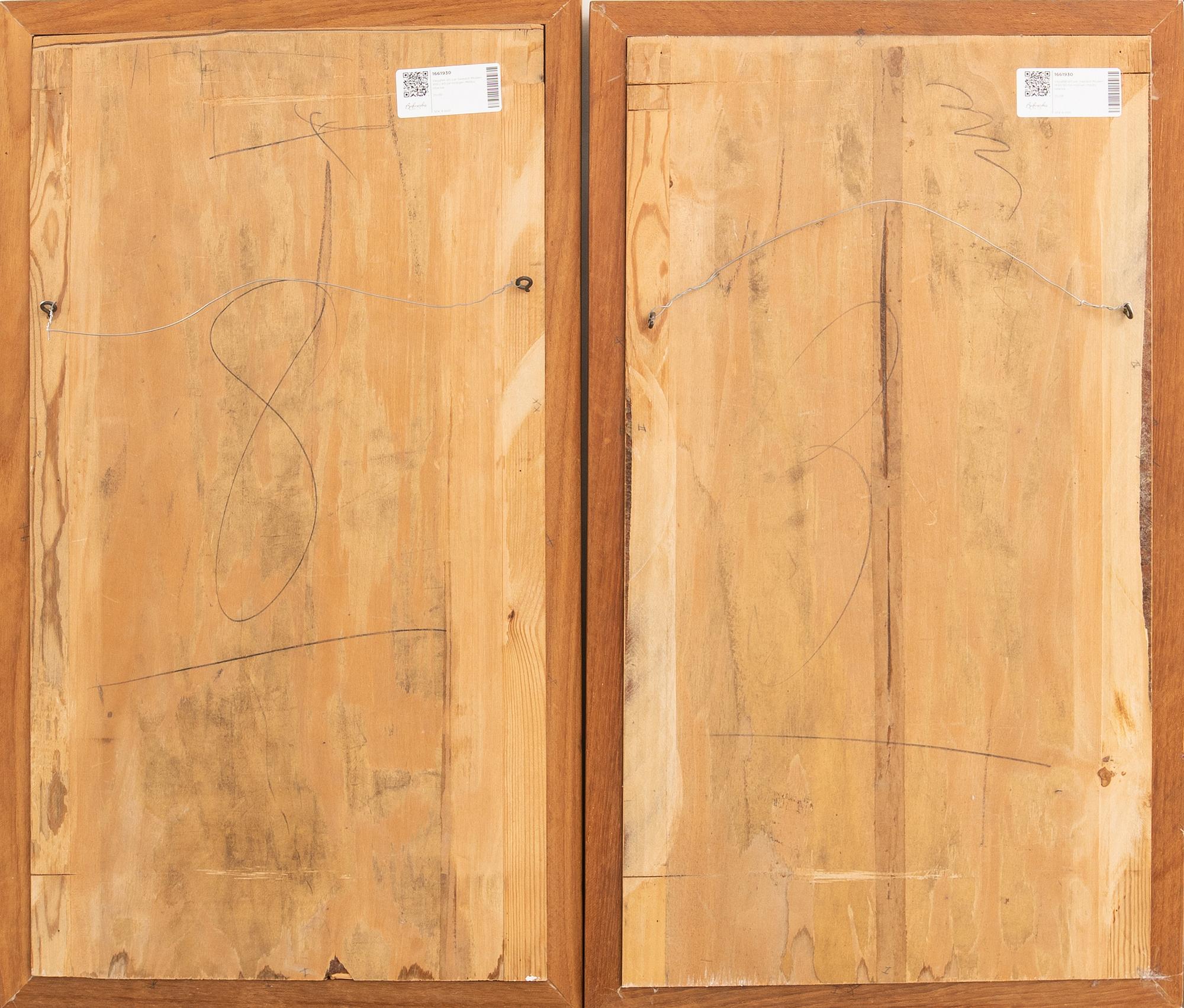 Wall panel a pair of Swedish Modern 1930s/40s possibly Mjölby Intarsia.