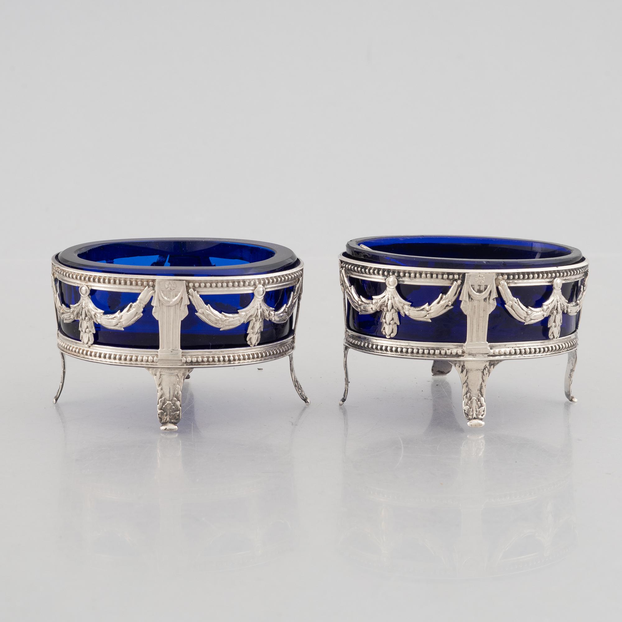 Saltkar, ett par, silver, Stockholm, 1787, Sengustavianska.