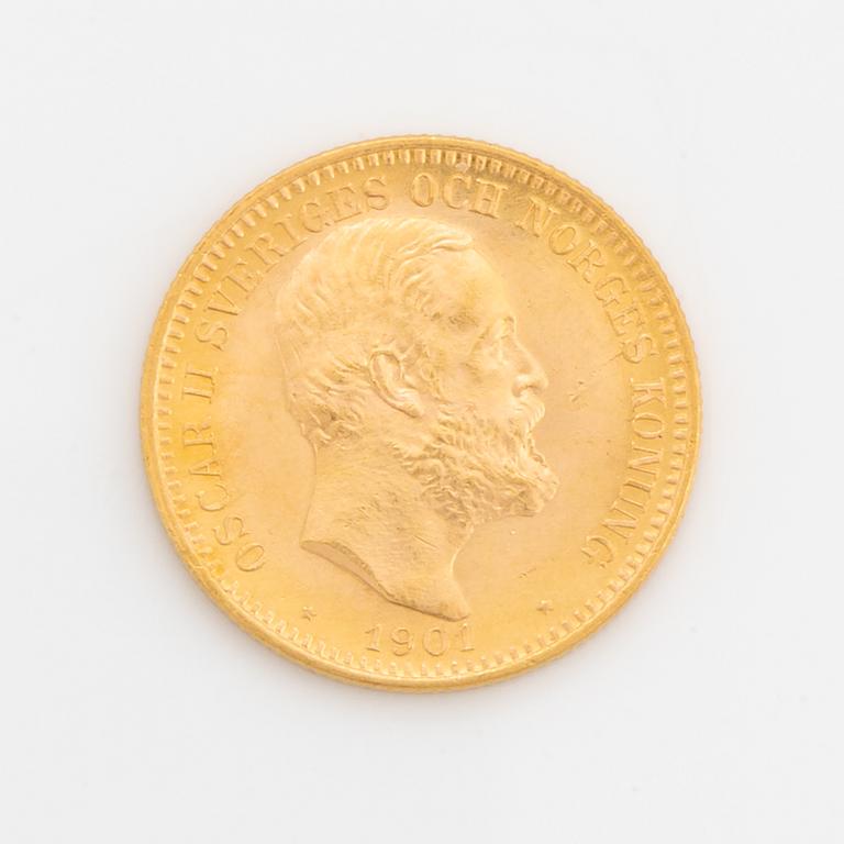 Oscar II, guldmynt, 20 kr, 1901, Typ IV.