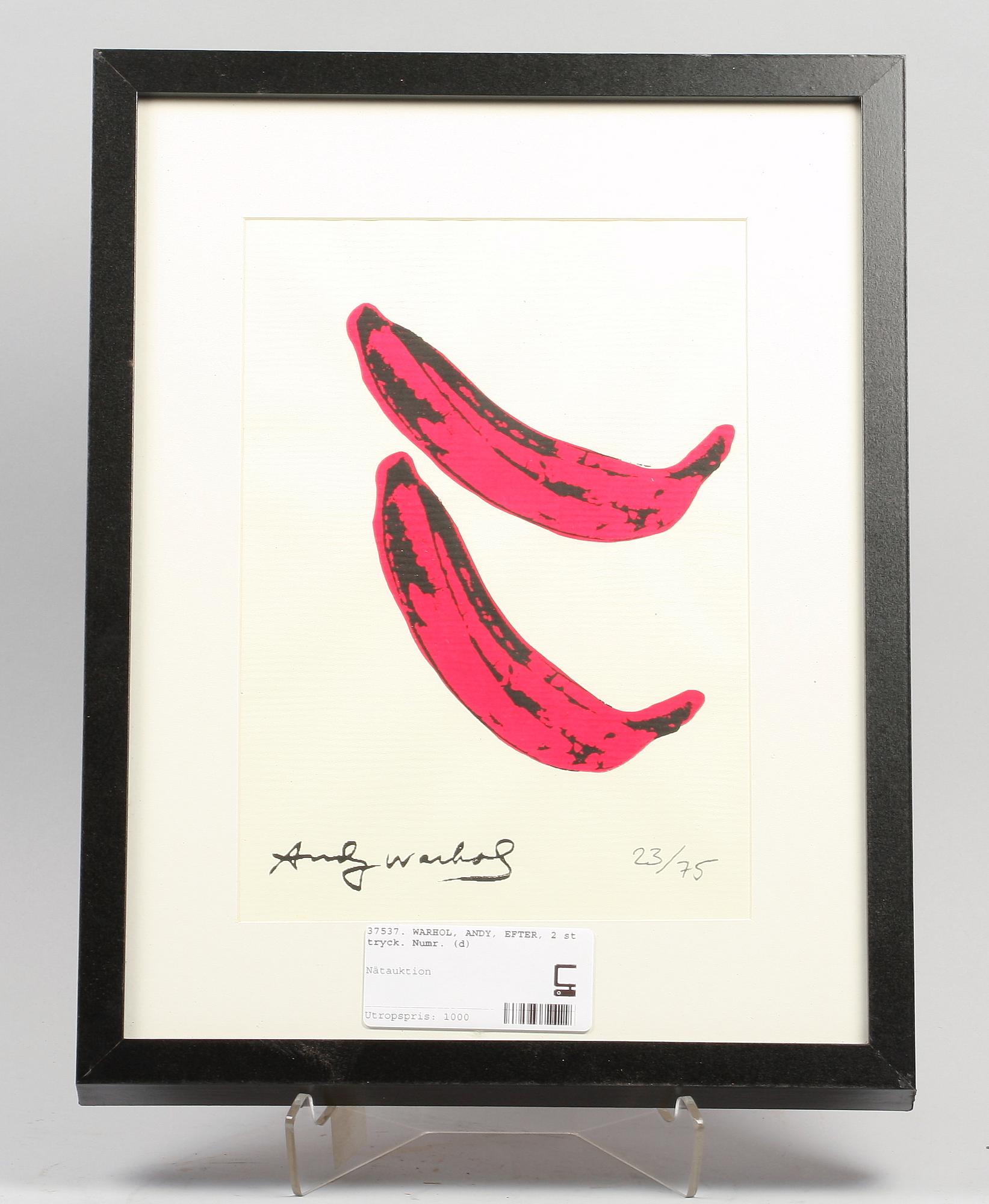 WARHOL, ANDY, efter, 2 st. Tryck. Numr. 1/75, resp. 23/75.