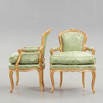 A pair of Swedish Rococo 18th century armchairs.
