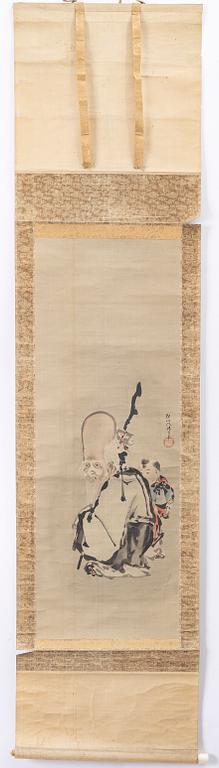 Unidentified artist, Shoulao / Jurojin and boy, Japan, circa 1900.