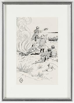 Jenny Nyström · JENNY NYSTRÖM, tuschteckning, monogramsignerad.