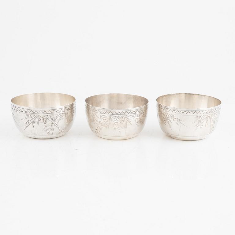 A set of three Chinese silver bowls, 20th century.