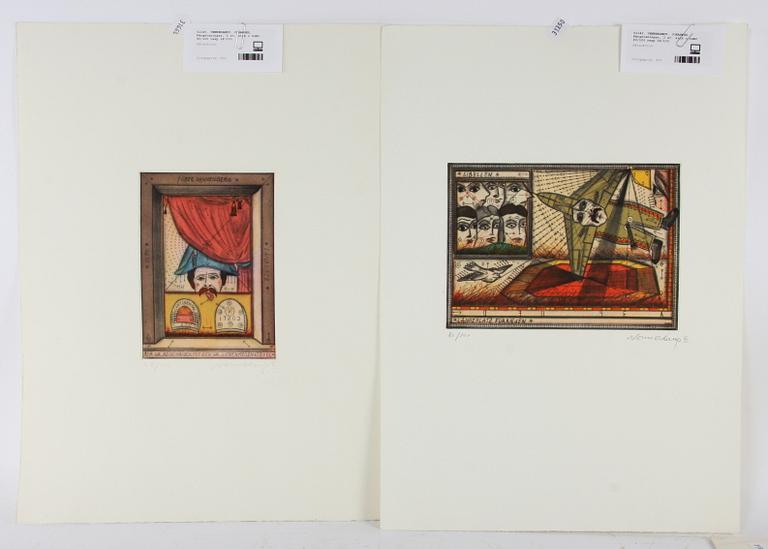 VENNEKAMPF, JOHANNES. Färgetsningar, 2 st, sign o numr 80/100 resp 28/100.