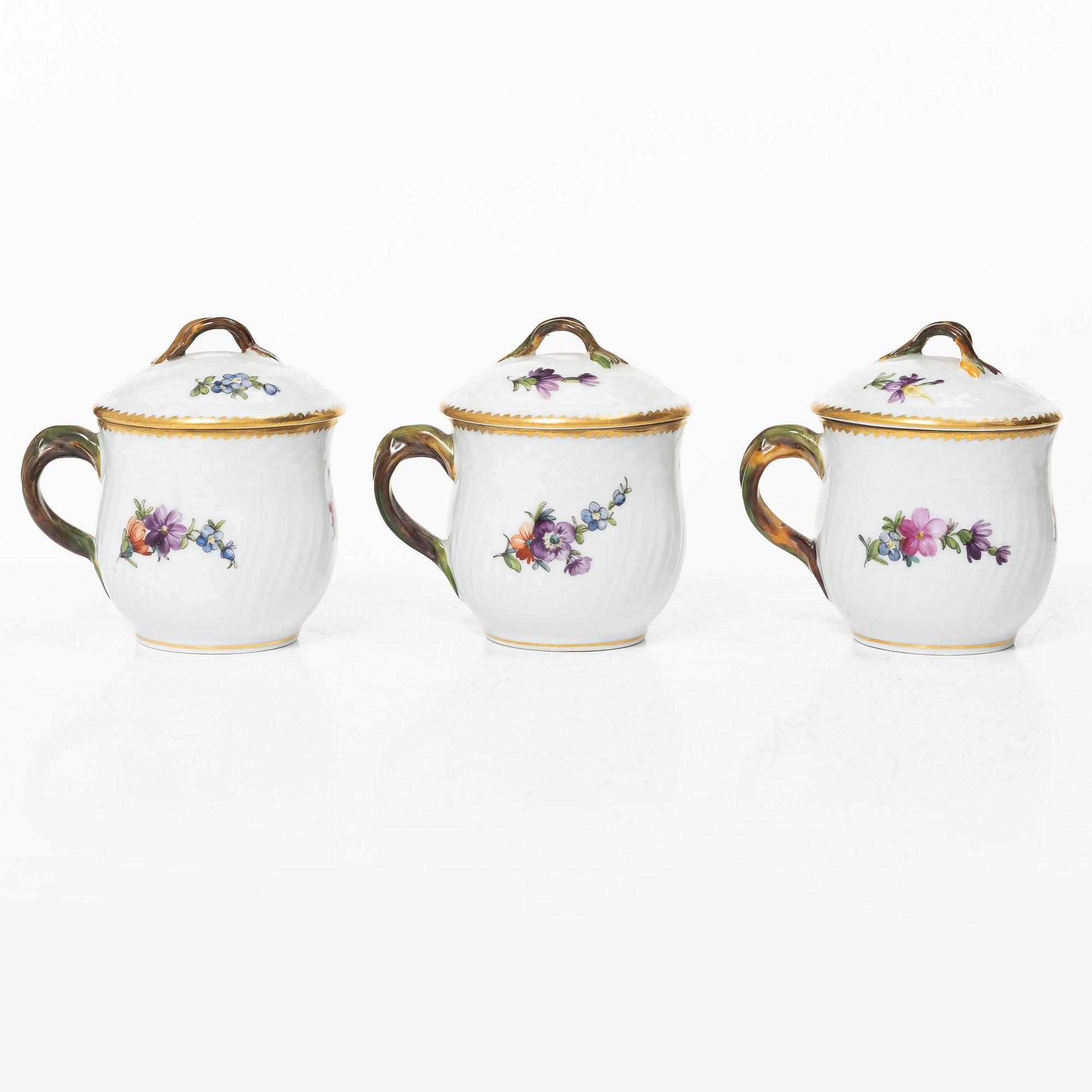 Royal Copenhagen, six cream cups, "Sachsisk Blomst", Denmark, 1889 - 1922.