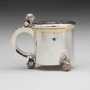 JOHAN BIÖRCK, Västerås (verksam 1680-1709), dryckeskanna, silver, barock.