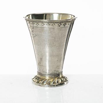 A silver beaker, unclear maker's mark, probably Christoffer Wasserman, Lindesberg Sweden 1769.