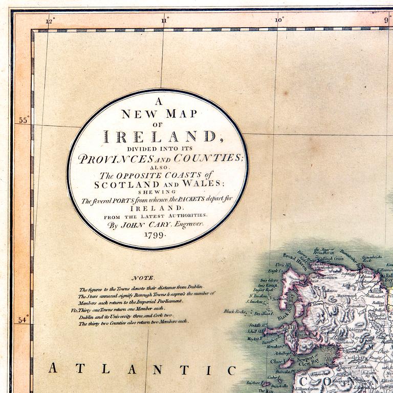 John Cary, a map 1799 "A New map of Ireland".