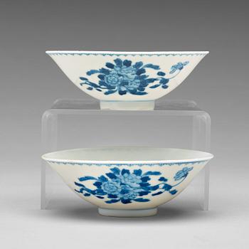 A pair of blue and white bowls, Qing dynasty, Guangxu mark and period (1875-1908).