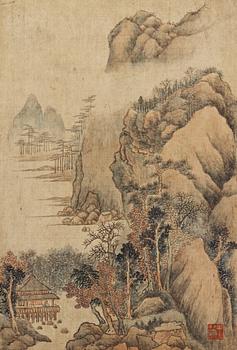 An album with 12 landscape paintings in the style of Wang Hui (1632-1717), Qing Dynasty, 19th century.