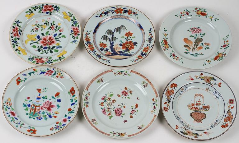 TALLRIKAR, 6 st, porslin. Kina, 1700-tal.