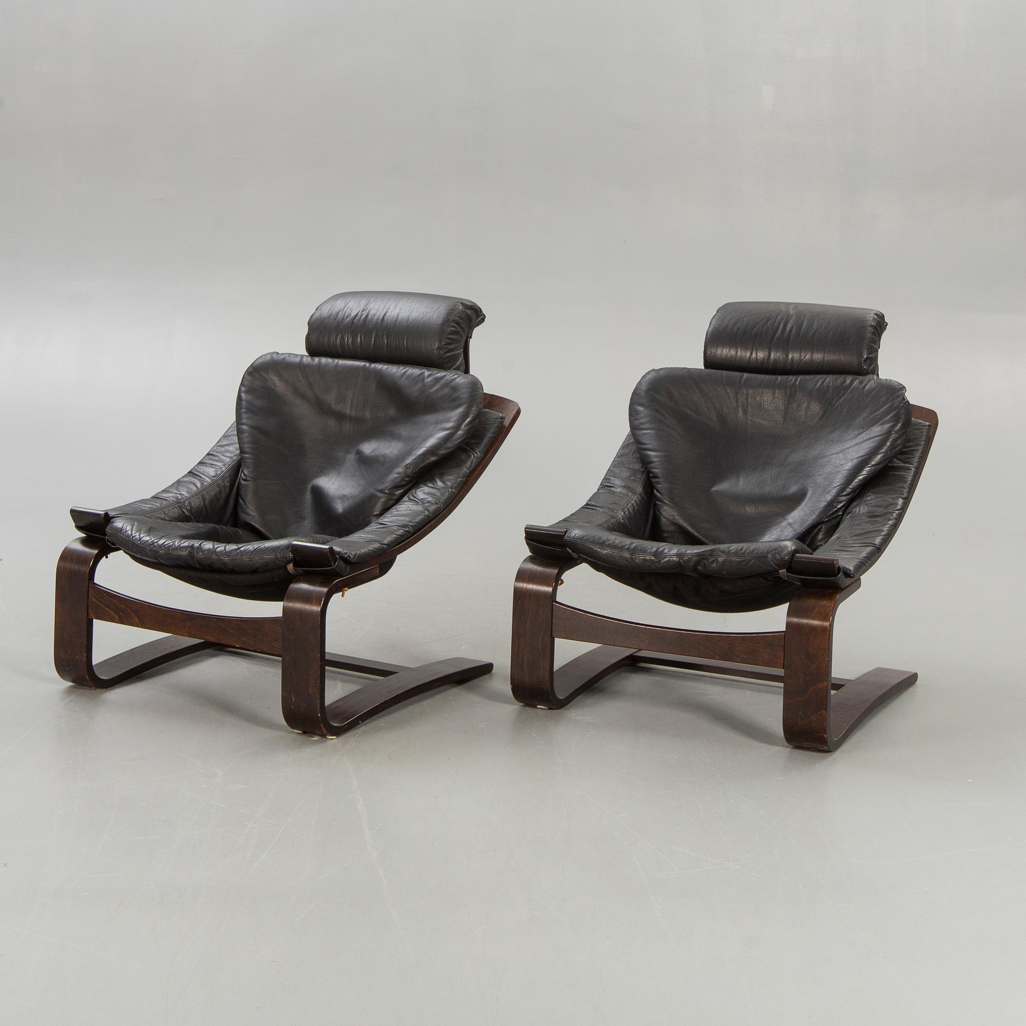 Armchairs, a pair, "Kroken", Åke Fribyter, Nelo, Knislinge, second half of the 20th century.