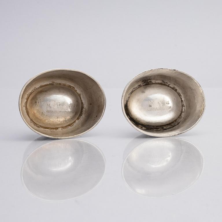 A pair of Swedish 18th century parcel-gilt salt-cellars, marks of Petter Ersson Lund, Stockholm 1720.