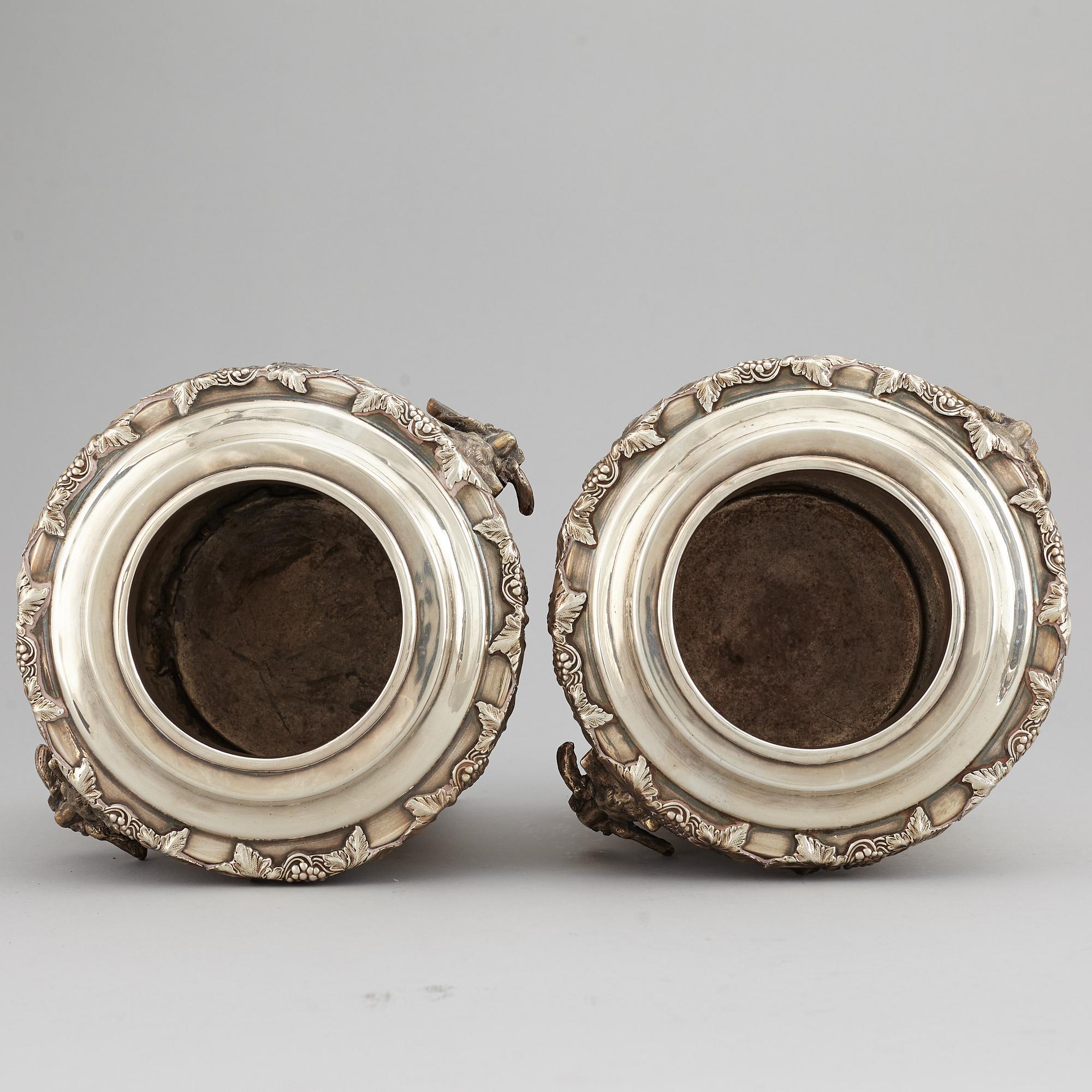 A pair of silver plate wine coolers, 20th Century.