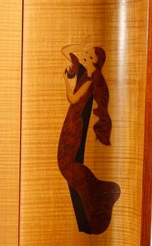 VÄGGLAMPETT, trä, Mjölby Intarsia, 1930-40-tal.