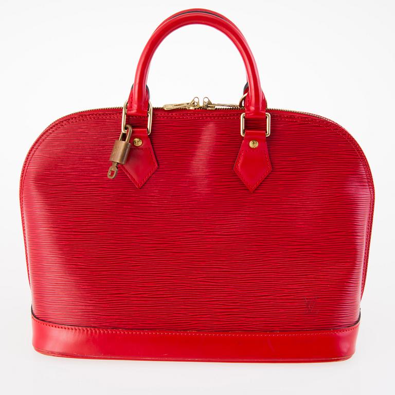 LOUIS VUITTON Red Epi Leather Alma Handbag.