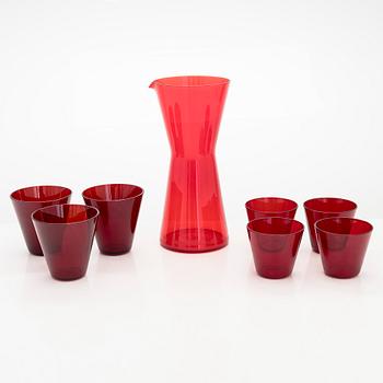 Kaj Franck, a set of seven drinking glasses model 2744 and pitcher model 1610, Nuutajärvi-Notsjö 1950s/60s.