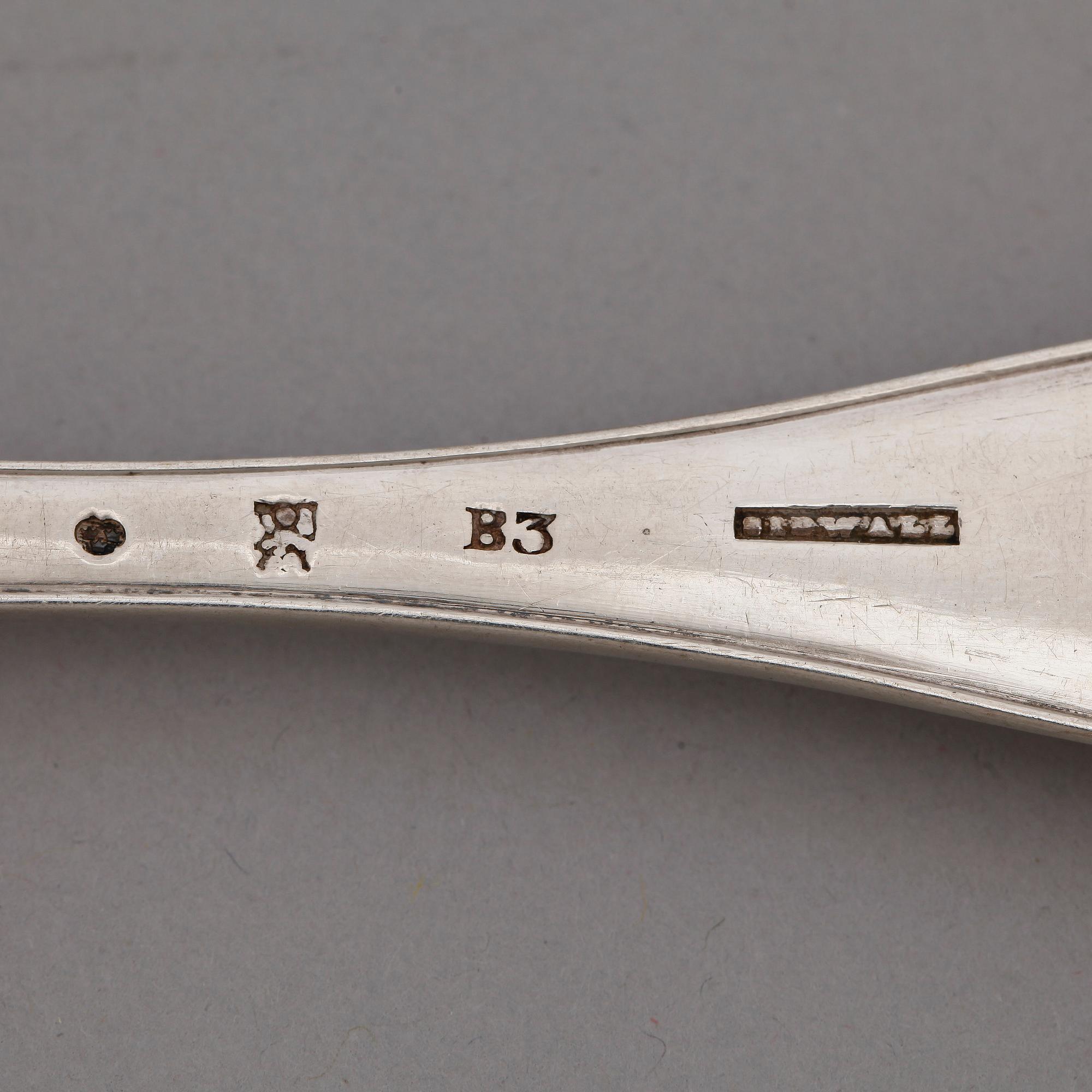 SKEDAR, 6+6+6, silver, bla Gustaf Henrik Sidwall i Norrköping, 1800-1900-tal. Tot ca 600 gram.