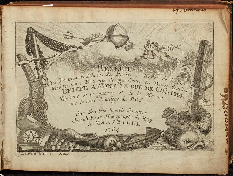 BOOK - JOSEPH ROUX 'Receuil Des Principaux Plans des Ports, et Rades de la Mer Mediterranée....', Marseille 1764.