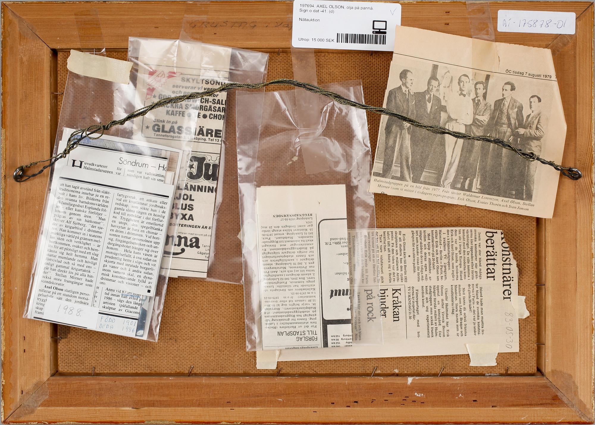 AXEL OLSON, olja på pannå. Sign o dat -41.