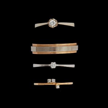 RINGAR, 4st, 18k rött resp vitguld med diamanter. Totalvikt 9g.
