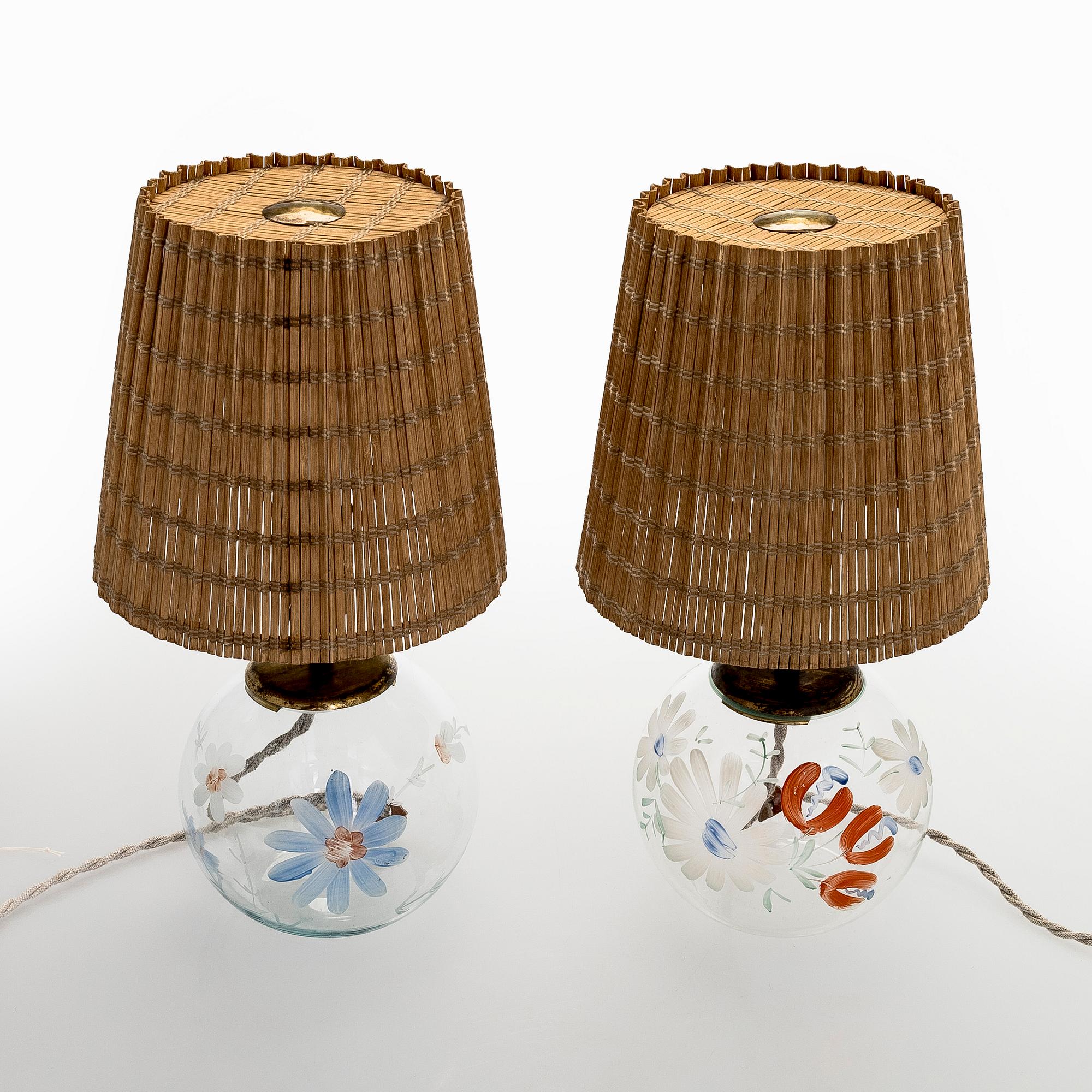 Paavo Tynell, Two 1940s table lamps for Taito and Kauklahden Lasitehdas.