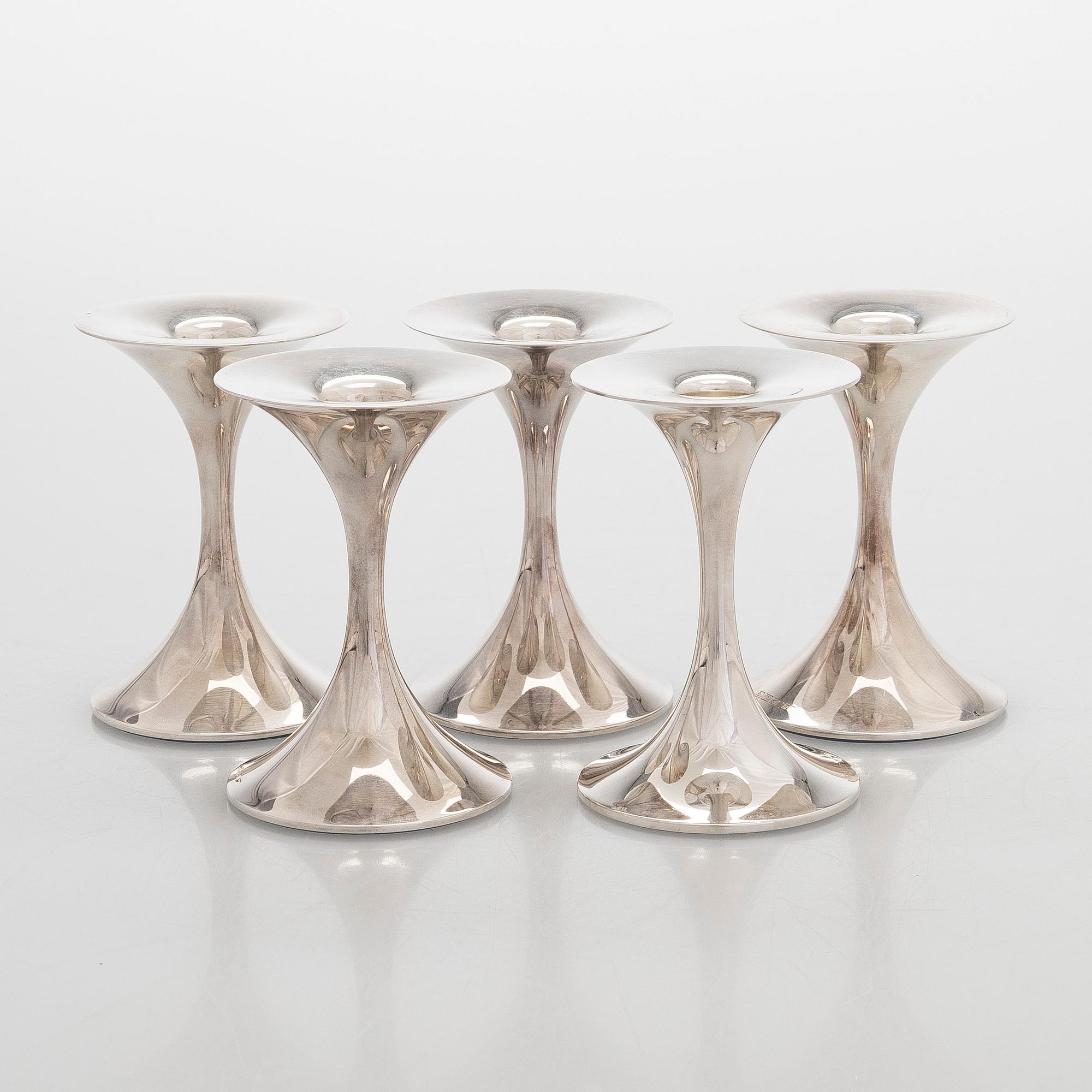 Tapio Wirkkala, ljusstakar, 5 st, silver, "Trumpetti", Kultakeskus, Tavastehus 1996-2011.