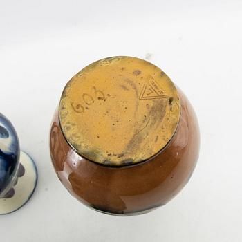 Vases 5 pcs blue Annashaab stoneware factory Denmark early 20th century glazed earthenware.