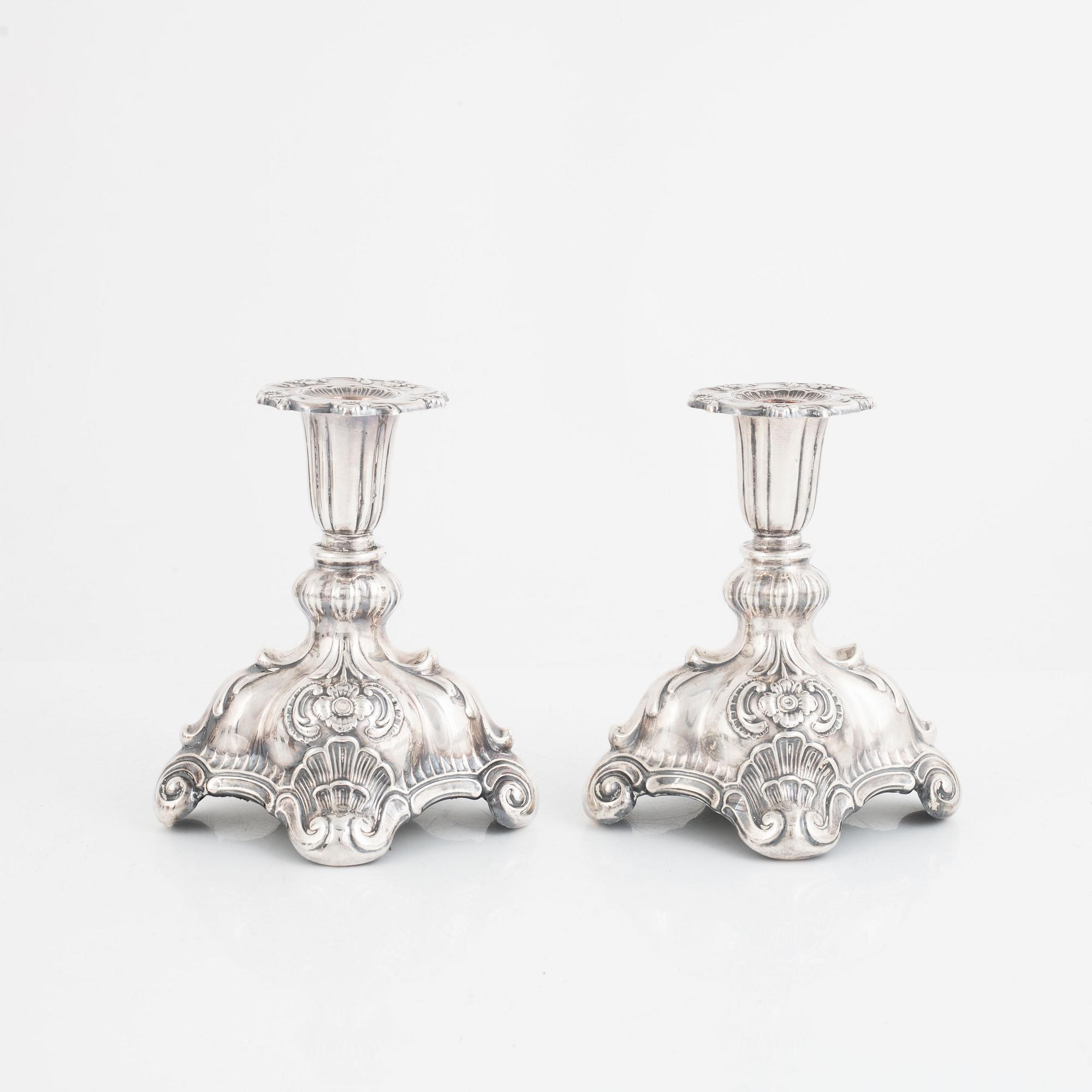 K Anderson, candlesticks, a pair, silver, Rococo style, Stockholm 1940.