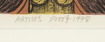 Jyoti Bhatt, etching in colours, 1978, signed AP.