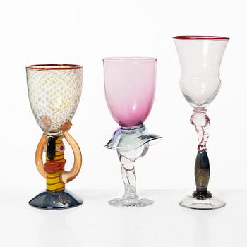 Kjell Engman, three goblets, Kosta Boda.