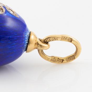 A W.A. Bolin pendant in the form of an egg, 18K gold and silver with enamel, set with round brilliant-cut diamonds.