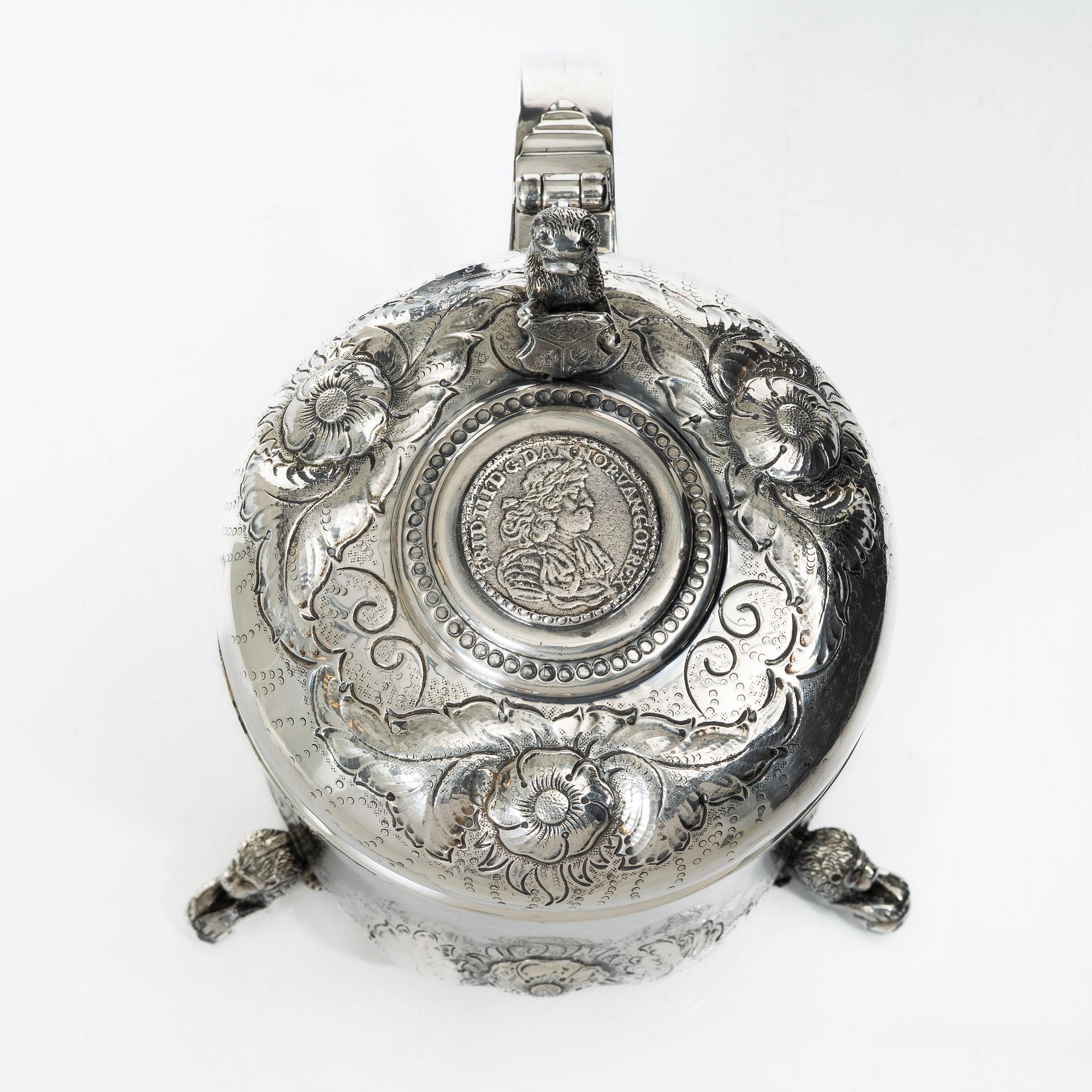 A Danish silver baroque style tankard, 20th century.