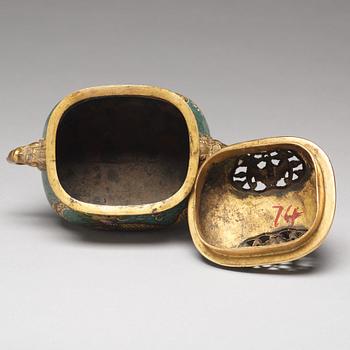 RÖKELSEKAR med LOCK, cloisonné. Qingdynastin, 1800-tal.